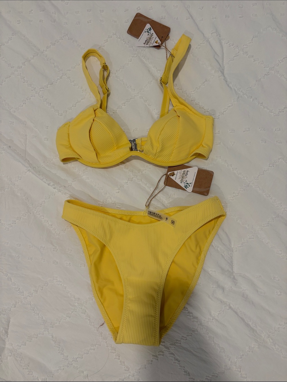 NWT BERLOOK Yellow Ribbed Underwire Bikini Set - Women's Swim